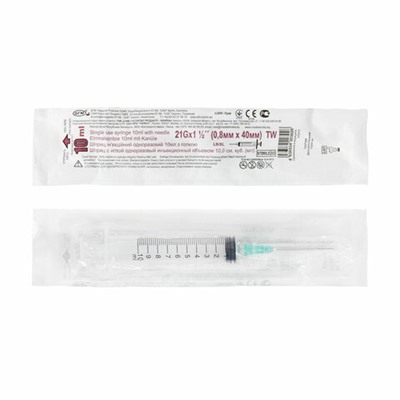 Шприц 3-х компонентный SFM, 10 мл, КОМПЛЕКТ 100 шт., в коробке, игла 0,8х40 мм - 21G, 534203