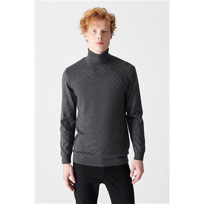 Мужской темно-серый жаккардовый свитер с высоким воротником A12y5210