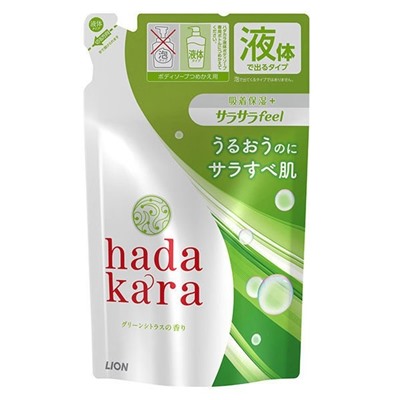 LION Увлажняющее жидкое мыло для тела "Hadakara" с ароматом зелёных фруктов (для жирной кожи) 340 мл, мягкая упаковка / 16