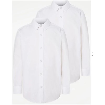 Boys White Long Sleeve School Shirt 2 Pack