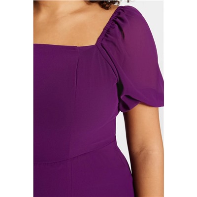 Пурпурное прямое тканое платье миди-трапеции больших размеров