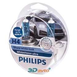 Автолампа H4 12V 60/55W P43t Philips WhiteVision Ultra комплект 2шт