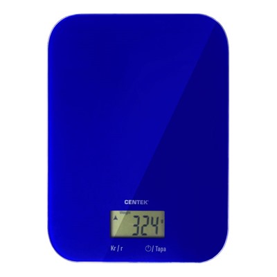 Весы кухонные Centek CT-2481 LCD BLUE, сенсор, 150х15х205мм, max 5кг, шаг 1г, 45х20мм АвтоНоль/Выкл