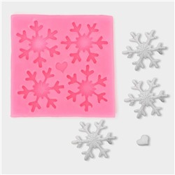 Молд силиконовый «Четыре снежинки», 8,5×8.5 см, цвет розовый