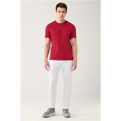 Бордово-красная дышащая футболка стандартного кроя из 100 % хлопка с круглым вырезом
