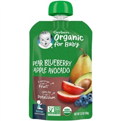 Gerber, Smart Flow, Organic, «Персик, черника, яблоко и авокадо», 99 г (3,5 унции)