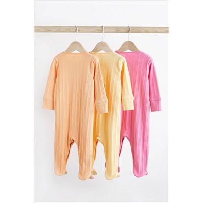 Pink/Yellow 3 Pack Baby Sleepsuits (0mths-3yrs)