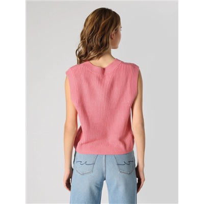 Розовый женский свитер стандартного кроя с v-образным вырезом