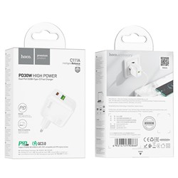 Зарядный конвертер HOCO C111A lucky dual port PD30W+QC3.0 charger (EU) - White