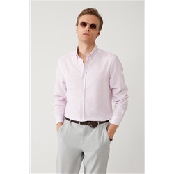Розовая рубашка, воротник на пуговицах, хлопковая текстура, стандартный крой