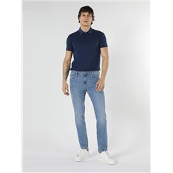 044 Karl с низкой талией, прямые брюки, синие мужские джинсовые брюки прямого кроя