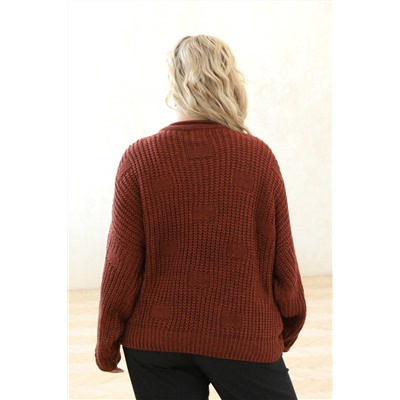 Объёмный вязаный свитер терракотового цвета