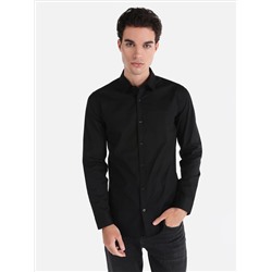 Мужская черная рубашка с длинным рукавом Super Slim Fit с рубашкой на воротнике