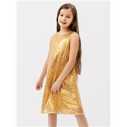 Нарядное платье без рукавов в золотистые пайетки для девочек