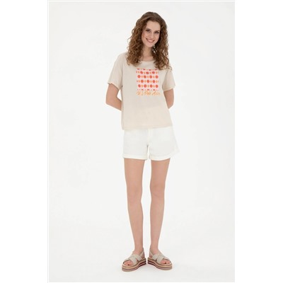 Женская кремовая футболка с круглым вырезом Неожиданная скидка в корзине