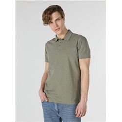 Мужская зеленая футболка с коротким рукавом стандартного кроя с воротником поло