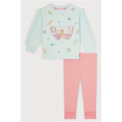 Monsoon Baby Blue Butterfly Sweater and Leggings Set