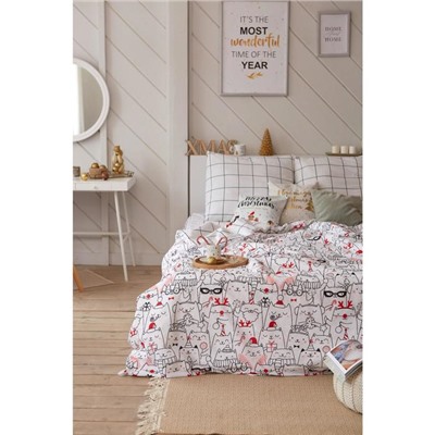 Новый год. Постельное белье Этель 1.5 сп Xmas cat 143*215 см, 150*214 см, 70*70 см - 2 шт