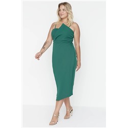 Изумрудно-зеленое приталенное тканое платье асимметричного кроя TBBSS22AH00039
