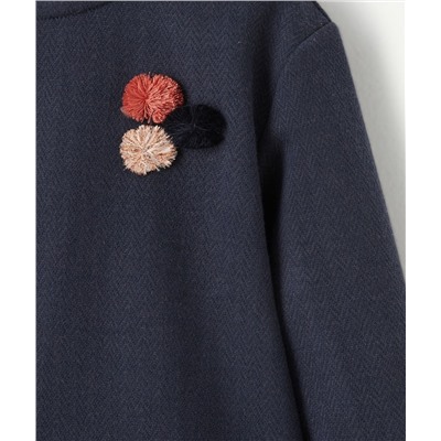 ROBE AVEC PULL INTÉGRÉ BLEU MARINE BÉBÉ FILLE AVEC POMPONS COLORÉS