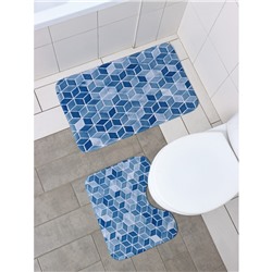 Набор ковриков для ванной и туалета Доляна «Бурлеск», 2 шт, 50×80, 40×50 см, цвет синий