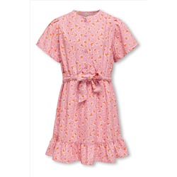 ONLY KIDS Pink Heart Print Ruffle Tie Waist Dress