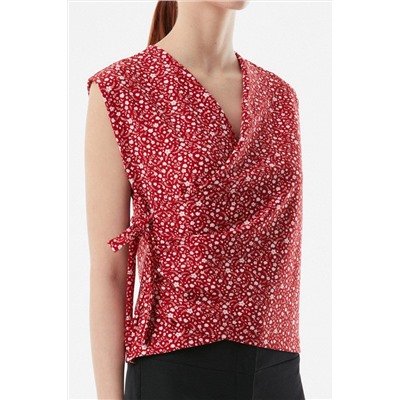Двубортная блузка Fullamoda с цветочным узором, воротником и завязками по бокам