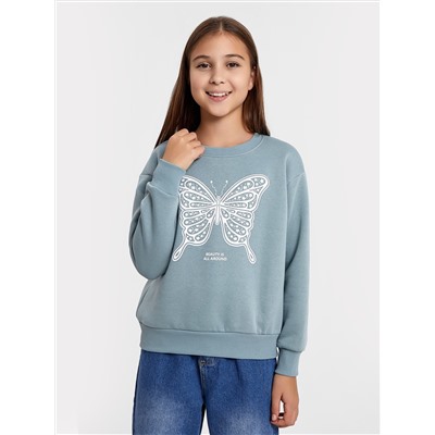 Свитшот для девочек в сером оттенке с принтом в виде бабочки и надписью