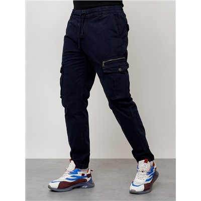 Джинсы карго мужские с накладными карманами темно-синего цвета 2402TS
