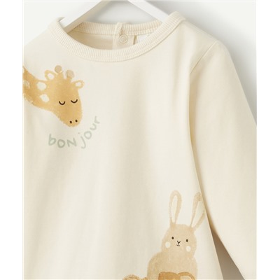 T-SHIRT BÉBÉ EN COTON BIOLOGIQUE ÉCRU AVEC ANIMAUX