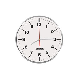 Часы настенные Centek СТ-7100 <White> (белый + хром) 30 см диам., круг, ПЛАВНЫЙ ХОД,кварц. механизм