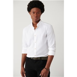 Белая рубашка стандартного кроя из 100% хлопка с воротником на пуговицах