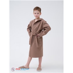 Детский вафельный халат с капюшоном коричневый В-07 (21)