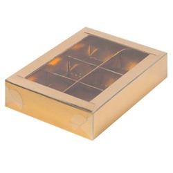 Коробка для конфет на 6 шт Золотая с пластиковой крышкой 155х115х30 мм