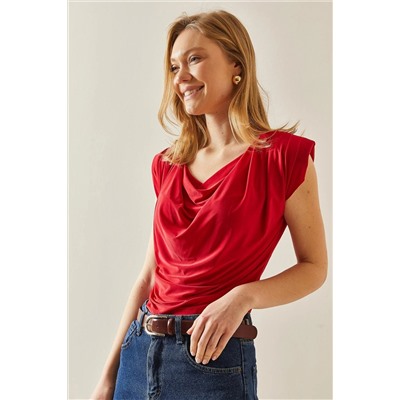 XHAN Красная свободная блузка с мягким воротником