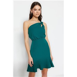 Изумрудно-зеленое мини-платье с тканым воланом TWOSS23EL02034