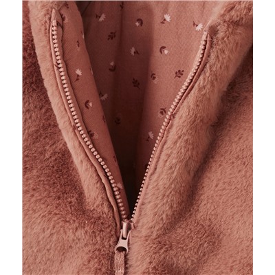 MANTEAU EN FAUSSE FOURRURE ROSE POUDRÉE BÉBÉ FILLE