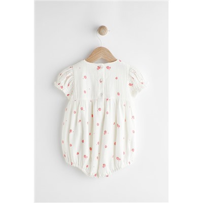 White Embroidered Strawberries Bloomer Romper (0mths-2yrs)