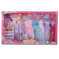 Игровой набор с куклой DEFA Lucy "Гардероб с платьями" (29 см, 5 платьев, аксесс., сиреневый)