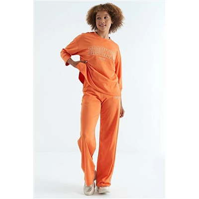 Veryperi Базовый женский спортивный костюм большого размера с оранжевым принтом и заниженными плечами, рукавами три четверти - 02107