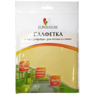 Салфетка из микрофибры для оптики и стёкол Eurohouse (ЕвроХаус), 30х30 см