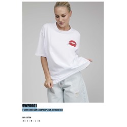 9WF0601  T-.SHIRT OVER CON STAMPA LIPSTICK AUTOGRAFATA