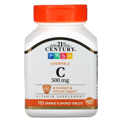 21st Century, жевательный витаминC, с апельсиновым вкусом, 500мг, 110таблеток