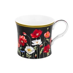 Кружка 250 мл 11,8*8,5*7,5 см "Маки на чёрном" NEW BONE CHINA