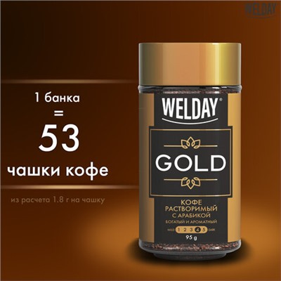 Кофе растворимый WELDAY "GOLD" 95 г, стеклянная банка, сублимированный, 622675