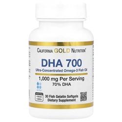 California Gold Nutrition, DHA 700, рыбий жир фармацевтической степени чистоты, 1000 мг, 30 рыбно-желатиновых капсул