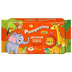 Детские влажные салфетки Pamperino Kids с экстрактом ромашки и витамином Е, 50 шт