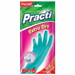 Перчатки МНОГОРАЗОВЫЕ резиновые PACLAN "Extra Dry", хлопчатобумажное напыление, 100% флок, размер L (большой) синие, вес 54 г, 7350, 407350