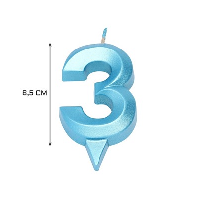 Свеча в торт "Грань", цифра "3", голубой металлик, 6,5 см