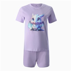 Комплект женский домашний (футболка,шорты), цвет сиреневый/дракон, размер 44